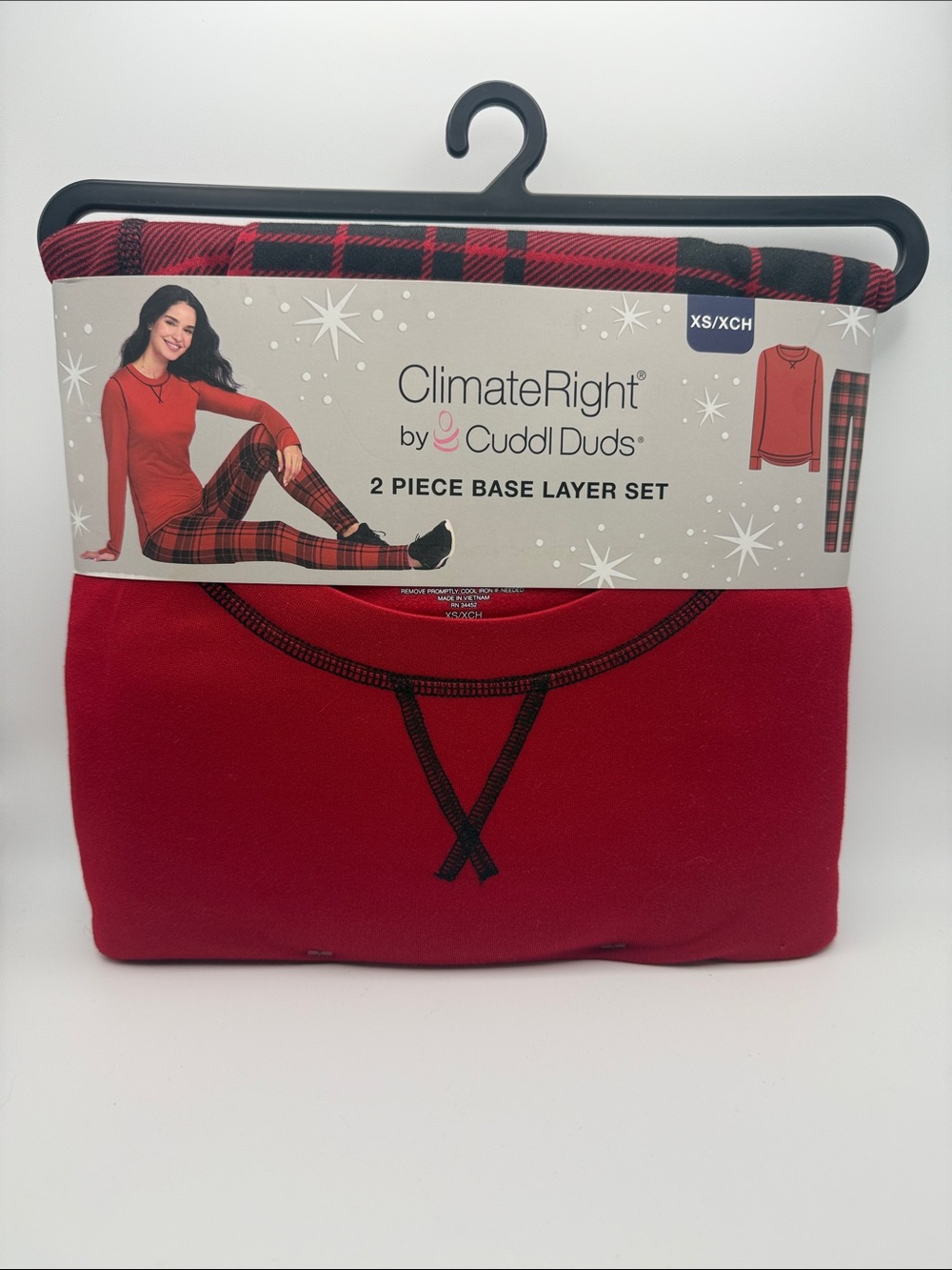 Cuddl Duds Women's Red Plaid 2-Piece ClimateRight Base Layer Set